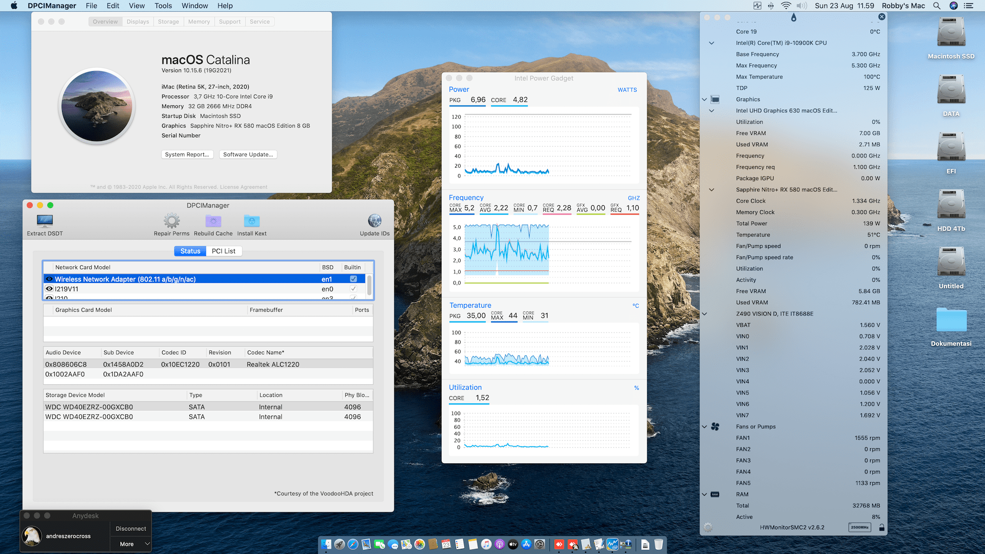 Success Hackintosh macOS Catalina 10.15.6 Build 19G2021 in Gigabyte Z490 Vision D + Intel Core i9 10900K + Sapphire Nitro+ RX 580